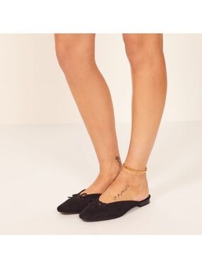 Reformation Black Suede Bow Loafers Women's Square Toe Slip-On Size 10